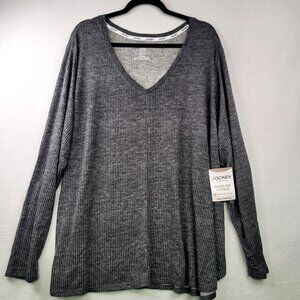 Jockey Gray Ribbed V-Neck Long Sleeve Lounge Top